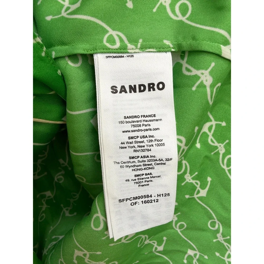 Sandro Paris Green Anchor Print Short Sleeve Pajama Button Up Shirt Size Medium - Picture 3 of 5